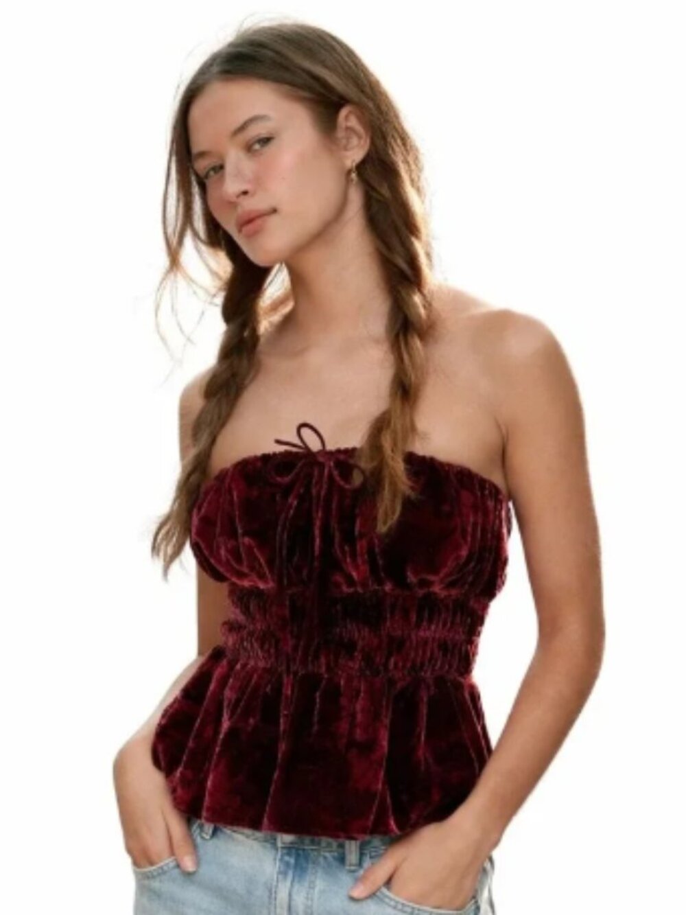Anthropologie Velvet Purple Floral Somerset Strapless Top